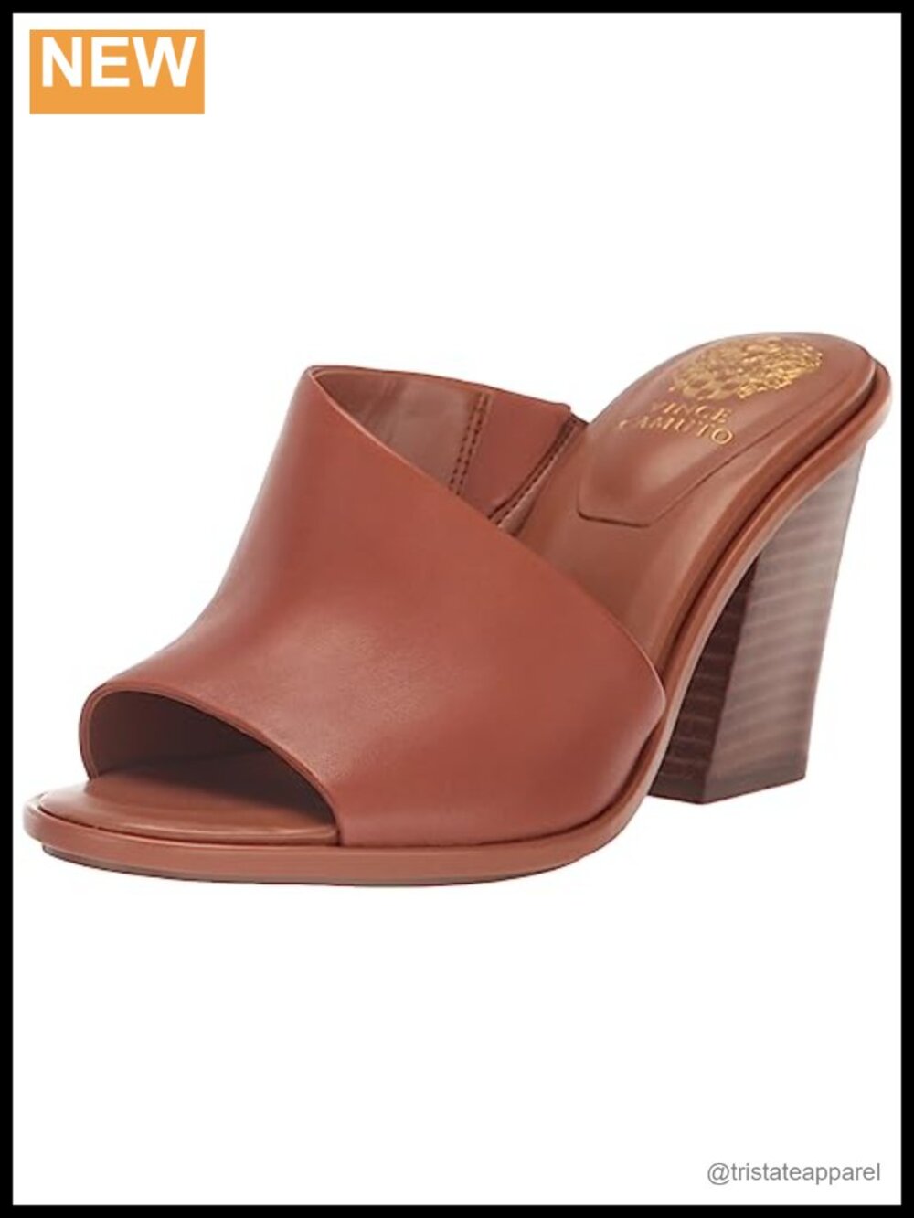 Leather Block Heel Slide Sandal with Cushioned Insole and Slip On Closure